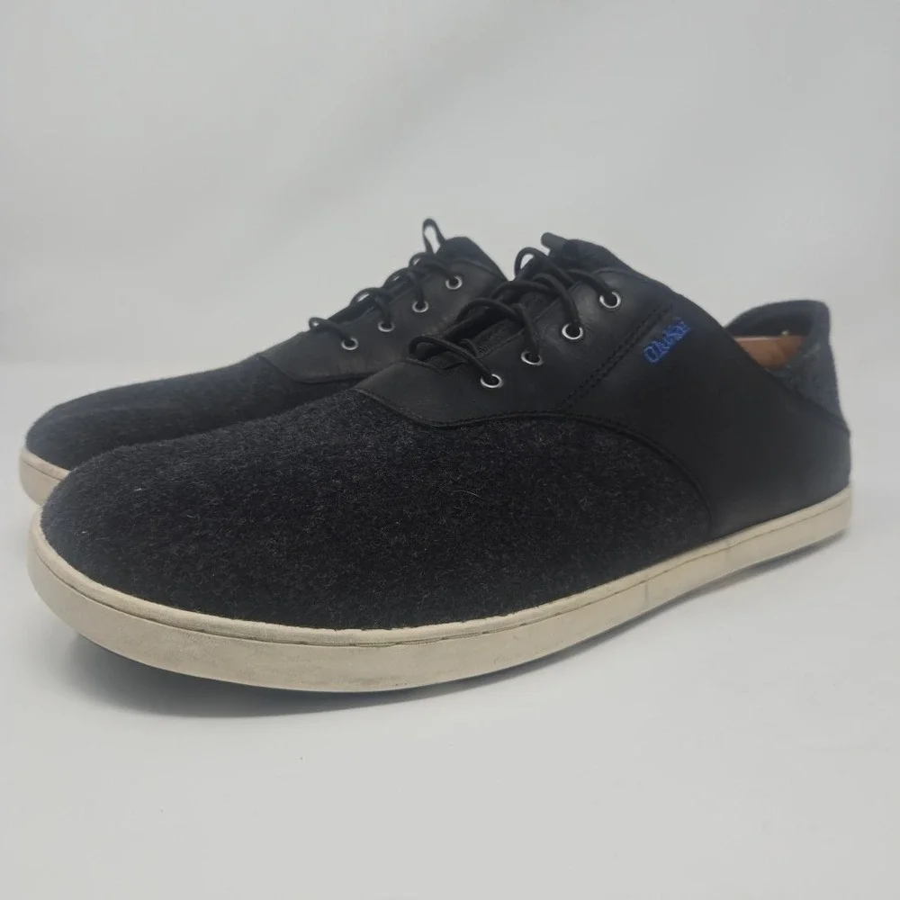 OluKai Nohea Moku Hulu Boat Shoes Mens Size 11 Wool Charcoal Slip On Comfort